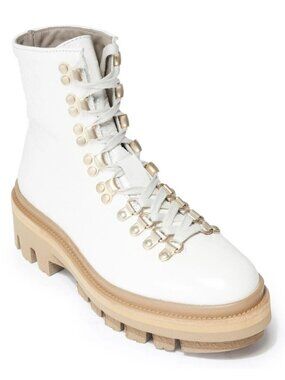 AllSaints Womens Wanda Crinkle Leather Lug Sole Combat Ankle Boots White Size 10